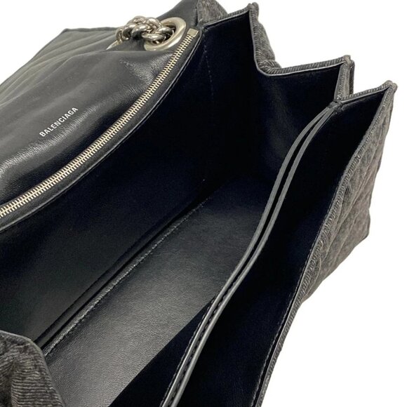 BALENCIAGA Crush Medium Black Denim Shoulder Bag - Picture 6 of 16